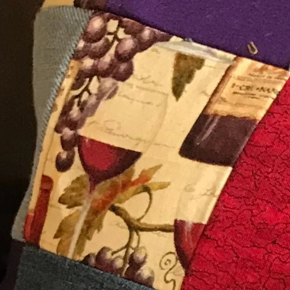 Wine Pillow Cover, 18 x 18, Handmade Vino Home Decor Patchwork Recycled Fabric